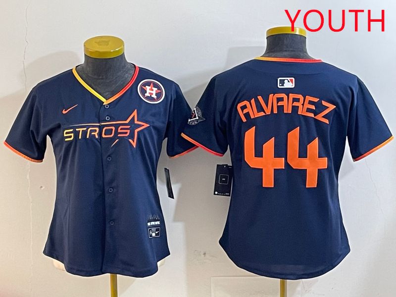 Youth Houston Astros #44 Alvarez Drak Blue Three generations Joint Name 2025 Nike MLB Jersey style 41011